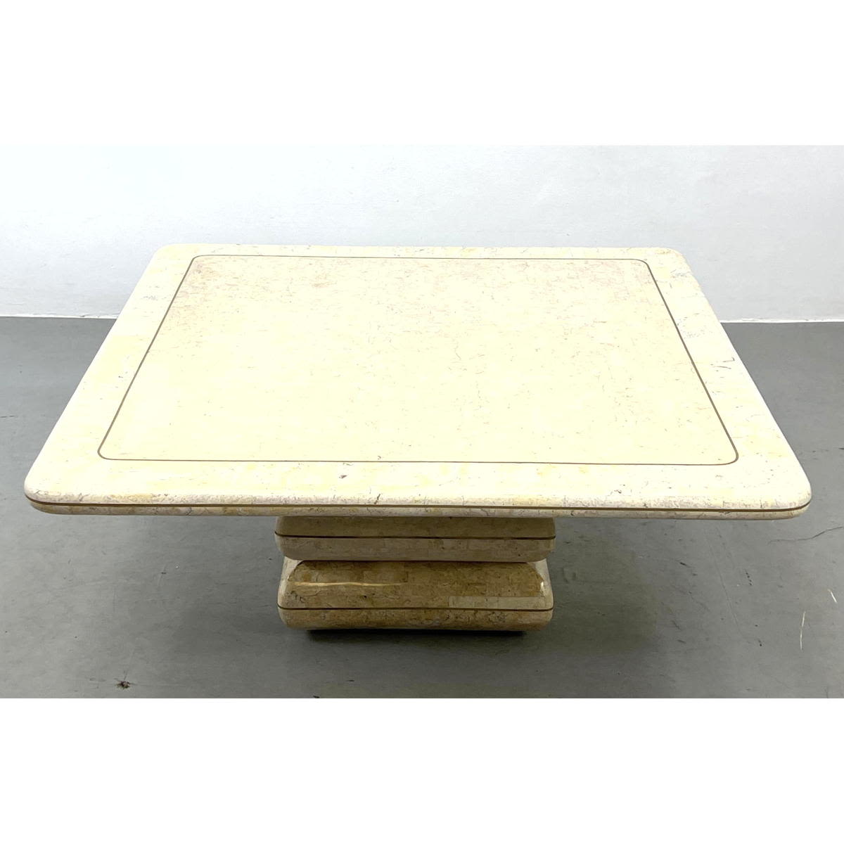 Appraisal: Travertine Marble Tesserae Tile Coffee Table Stacked form base Rounded