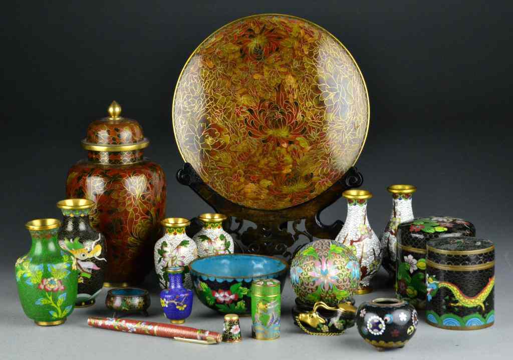 Appraisal: Pcs Chinese Qing Republic Cloisonn To include vases saucers and