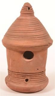 Appraisal: Unglazed Turned Redware Bird House Concentric ring incise decoration h