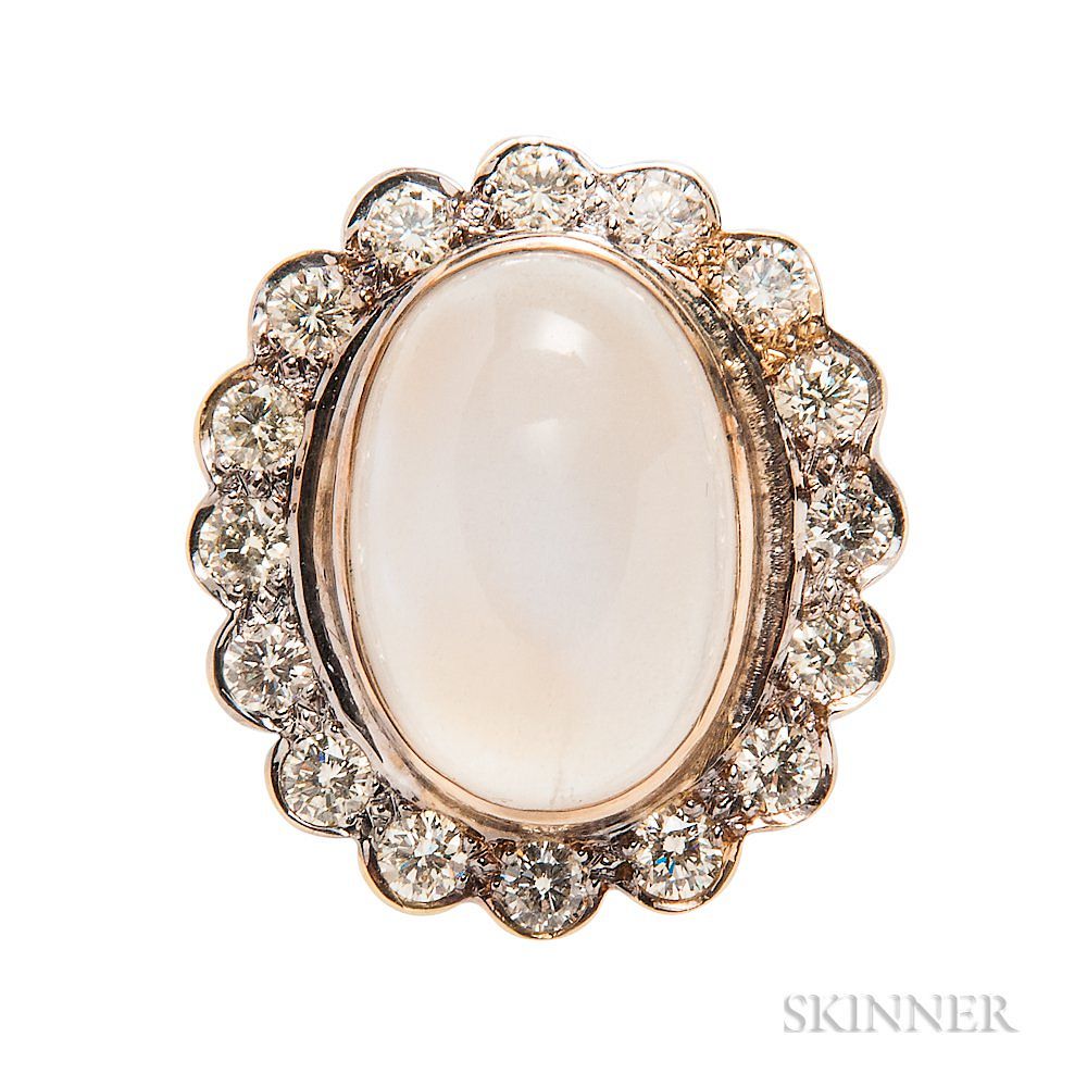 Appraisal: kt Gold Moonstone and Diamond Ring kt Gold Moonstone and