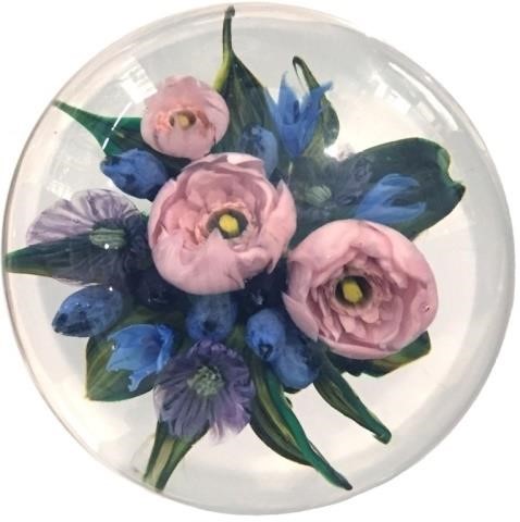 Appraisal: MELISSA AYOTTE PAPERWEIGHT FLORAL WITHBLUEBERRIES SIGNED CONTEMPORARY MAKER DIAMETER GOOD