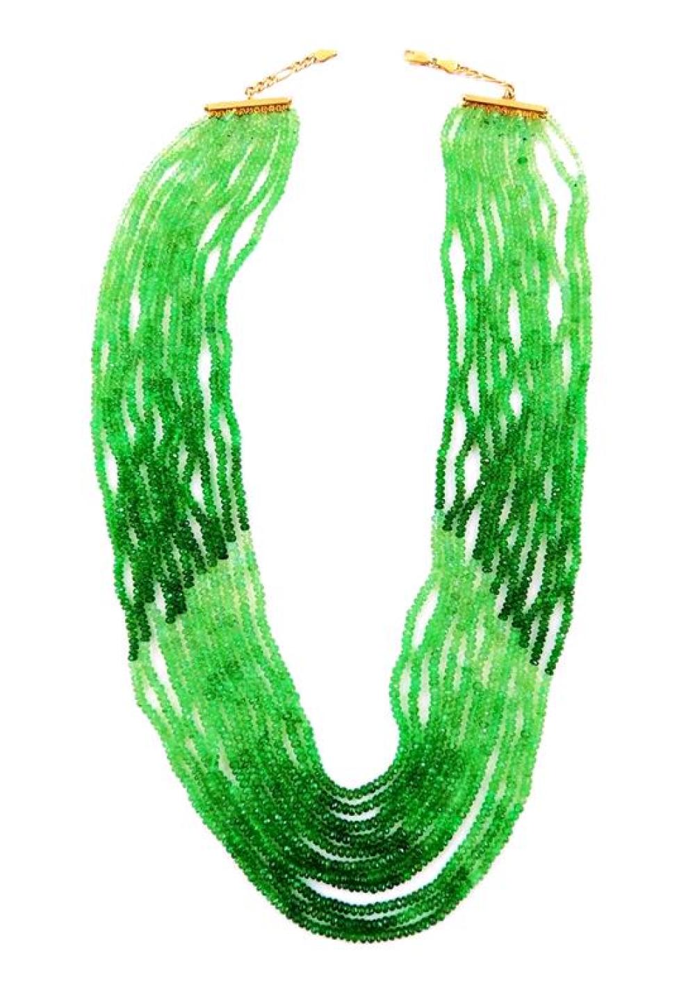 Appraisal: JEWELRY Tsavorite Bead Necklace necklace with eleven strands of light