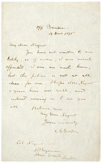 Appraisal: GORDON Charles Chinese Autograph letter signed C G Gordon to