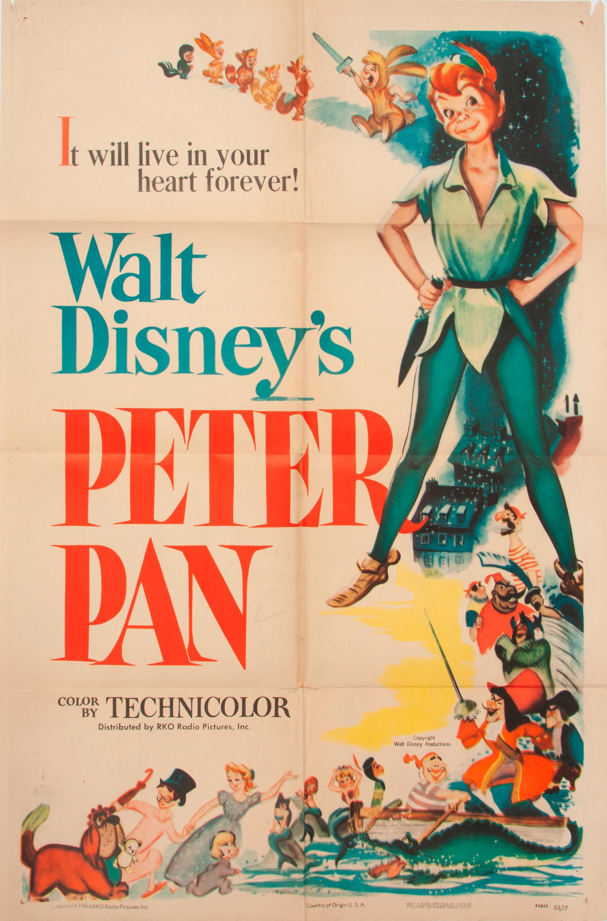 Appraisal: DISNEY'S PETER PAN ORIGINAL ONE SHEET POSTER A scarce original