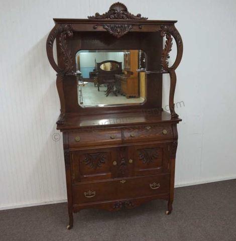 Appraisal: Antique Oak Buffet Sideboard with Carved Details Early 's -