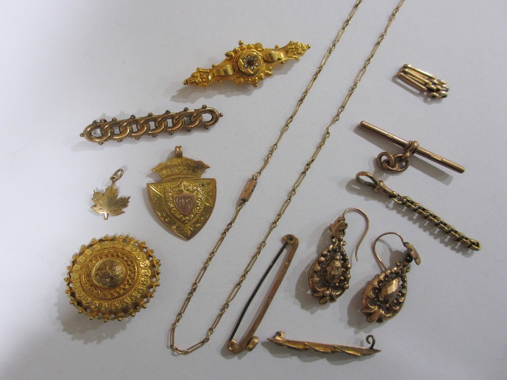 Appraisal: Lot of Victorian gold items to include bar brooches earrings