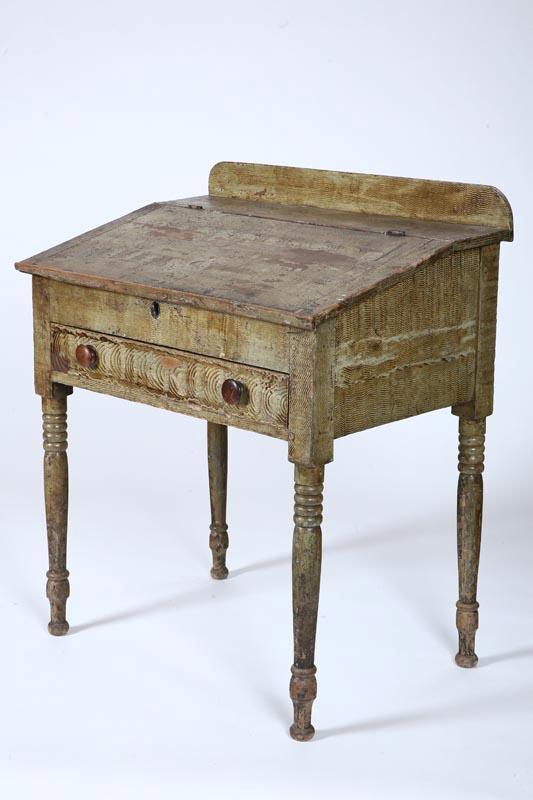 Appraisal: DECORATED DESK Probably New England early th century pine Back