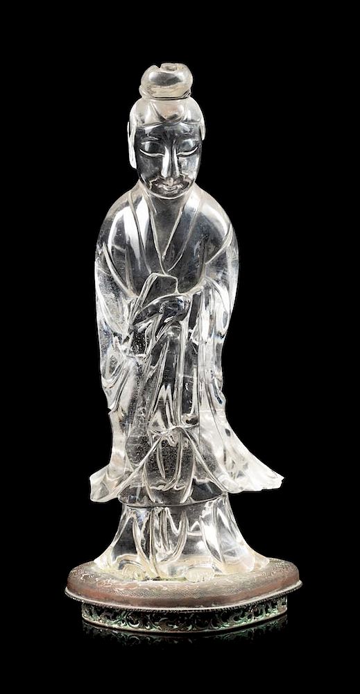 Appraisal: A Carved Rock Crystal Figure of Standing Guanyin Height inches