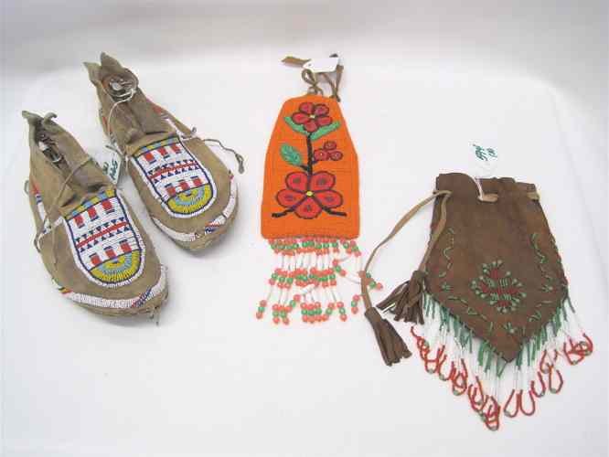 Appraisal: THREE NATIVE AMERICAN INDIAN HAND MADE PIECES beaded plains Indian