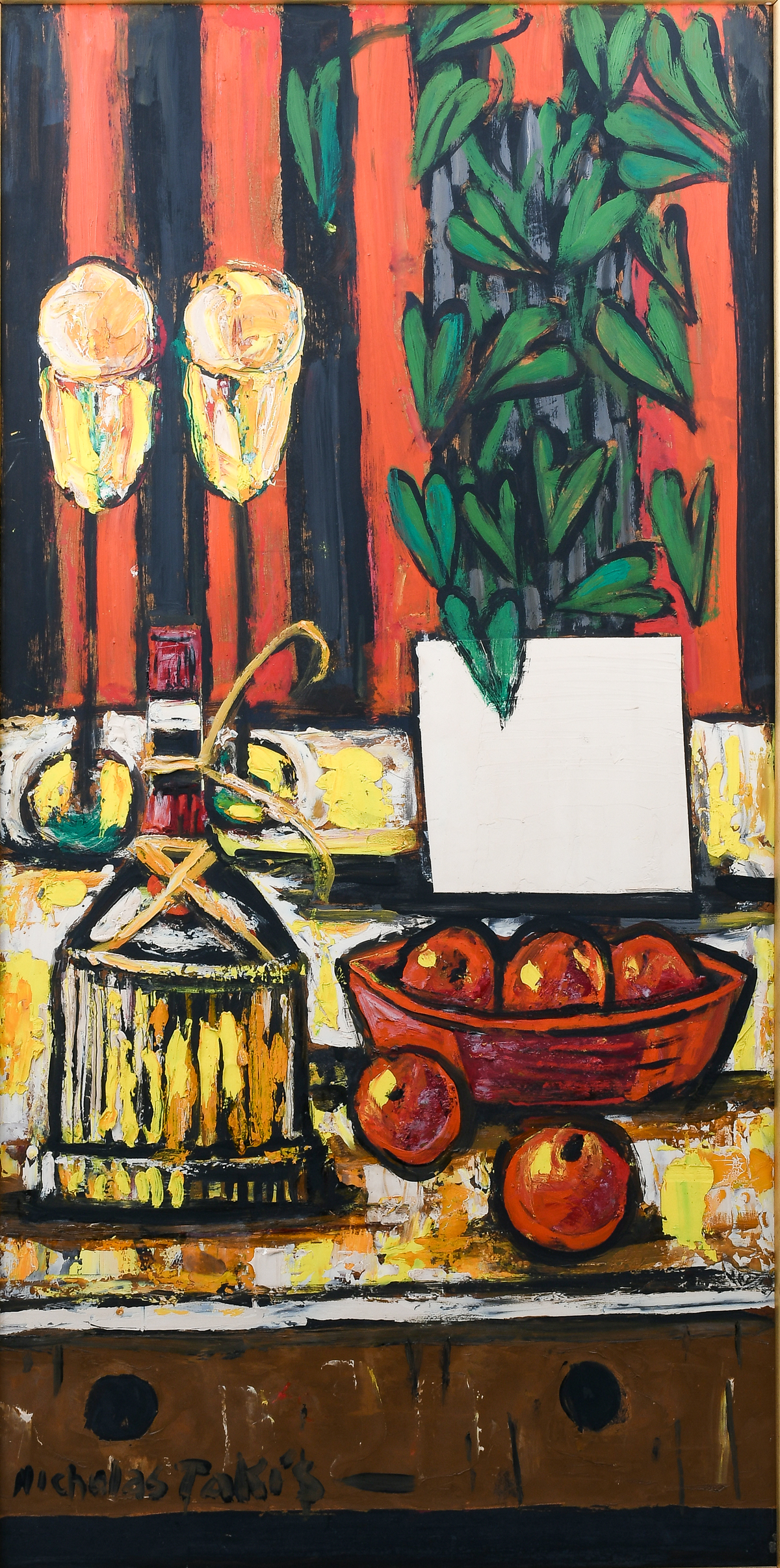 Appraisal: TAKIS Nicholas American - Modernist Interior Still Life Oil Board