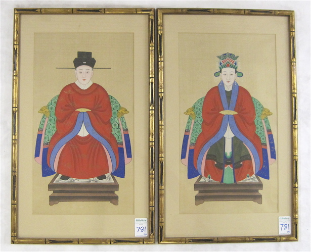 Appraisal: CHINESE EMPEROR AND EMPRESS PAINTINGS ON SILK each image measuring