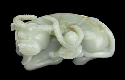 Appraisal: Chinese celadon jade buffalo and boy grouping th century