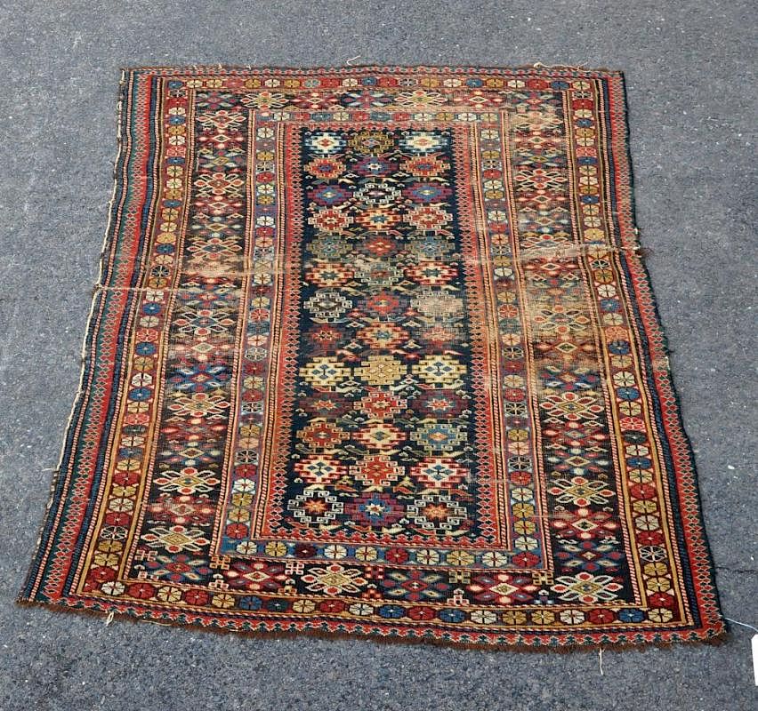 Appraisal: Caucasian Rug Caucasian area rug th century Pile wear loss