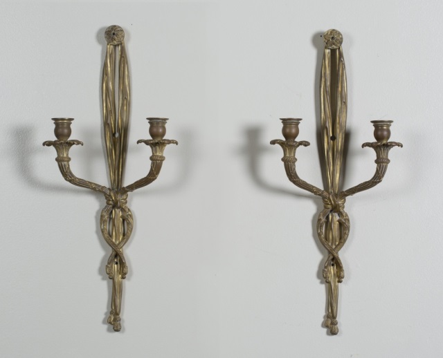 Appraisal: Pair of Bronze Wall Sconces Rope twist body with two-arm