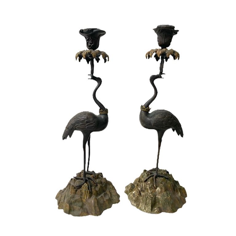 Appraisal: Pair of Regency Style Bronze and Gilt-Metal Crane Pair of