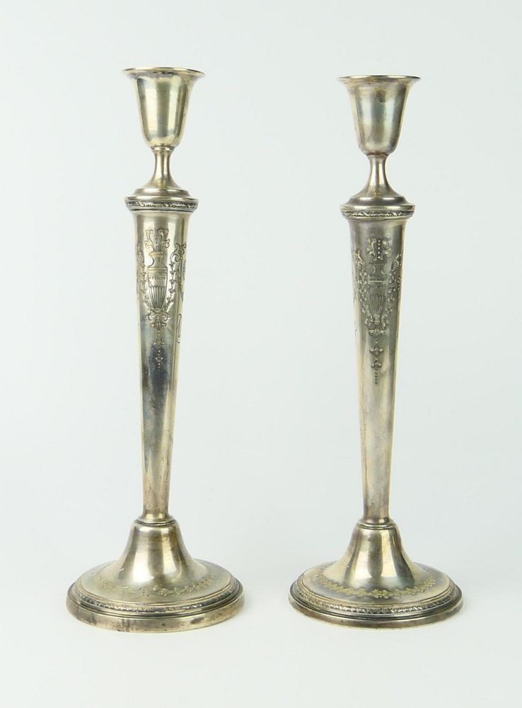 Appraisal: VINTAGE PAIR OF STERLING SILVER CANDLESTICKS Whiting sterling silver with