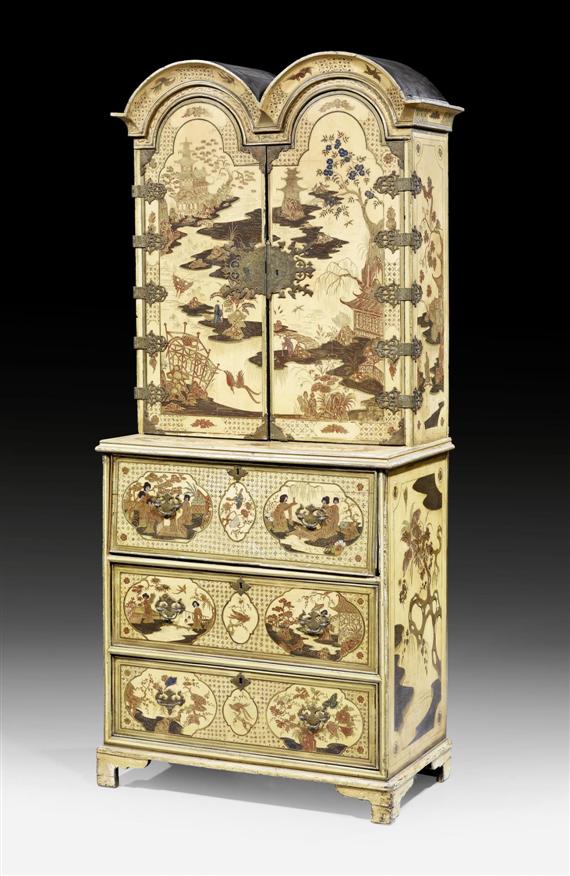 Appraisal: LACQUER BUREAU CABINET late George II England th th century