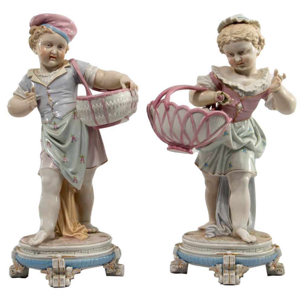 Appraisal: MEISSEN CHILDREN GATHERING FLOWERS PORCELAIN FIGURINESMatched pair depicting children with