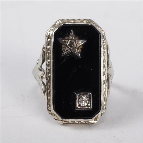 Appraisal: Antique Art Deco K White gold black onyx ring with