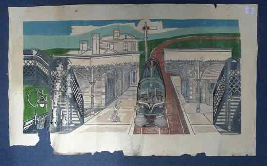 Appraisal: Edward Bawden - linocut 'Branch Line Diesel' signed and dated