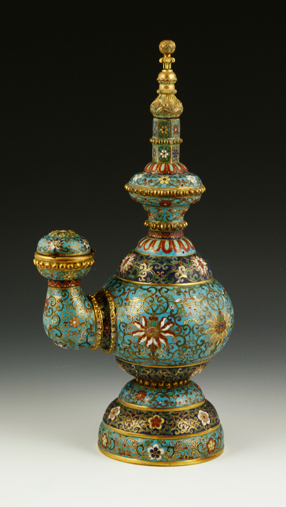 Appraisal: - Chinese Gilt Cloisonne Wine Pot Gilt cloisonne wine pot