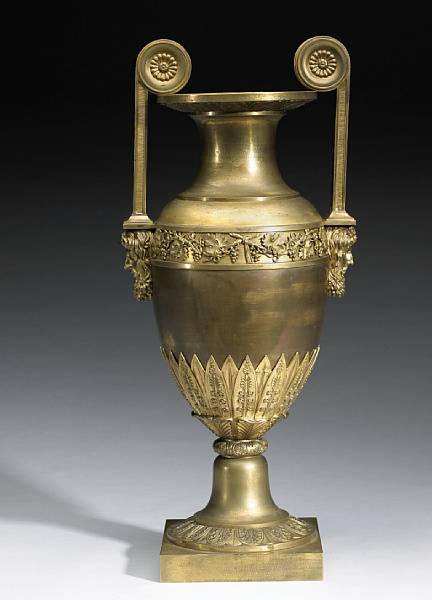 Appraisal: A Charles X gilt bronze two-handled urn second quarter th