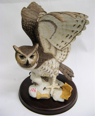 Appraisal: GREAT HORNED OWL PORCELAIN BIRD SCULPTURE hand painted and signed