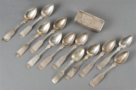 Appraisal: Eleven American coin silver teaspoons by H O Hood with