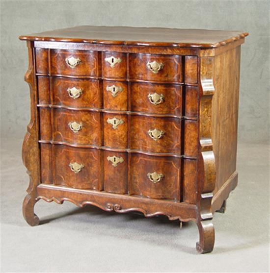 Appraisal: Burl Walnut Four Drawer Chest of Drawers th Century British