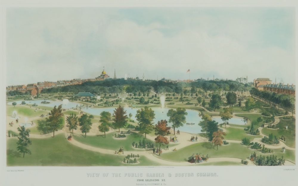 Appraisal: FRAMED COLORED LITHOGRAPH View of the Public Garden and Boston