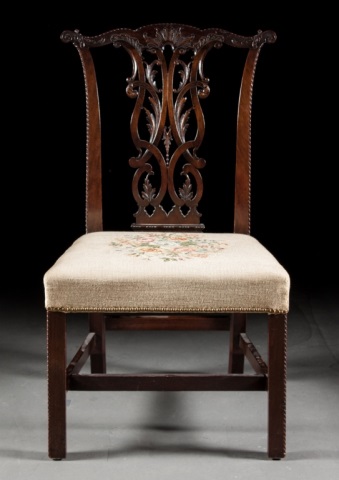 Appraisal: Chippendale style mahogany side chair late h century with elaborately