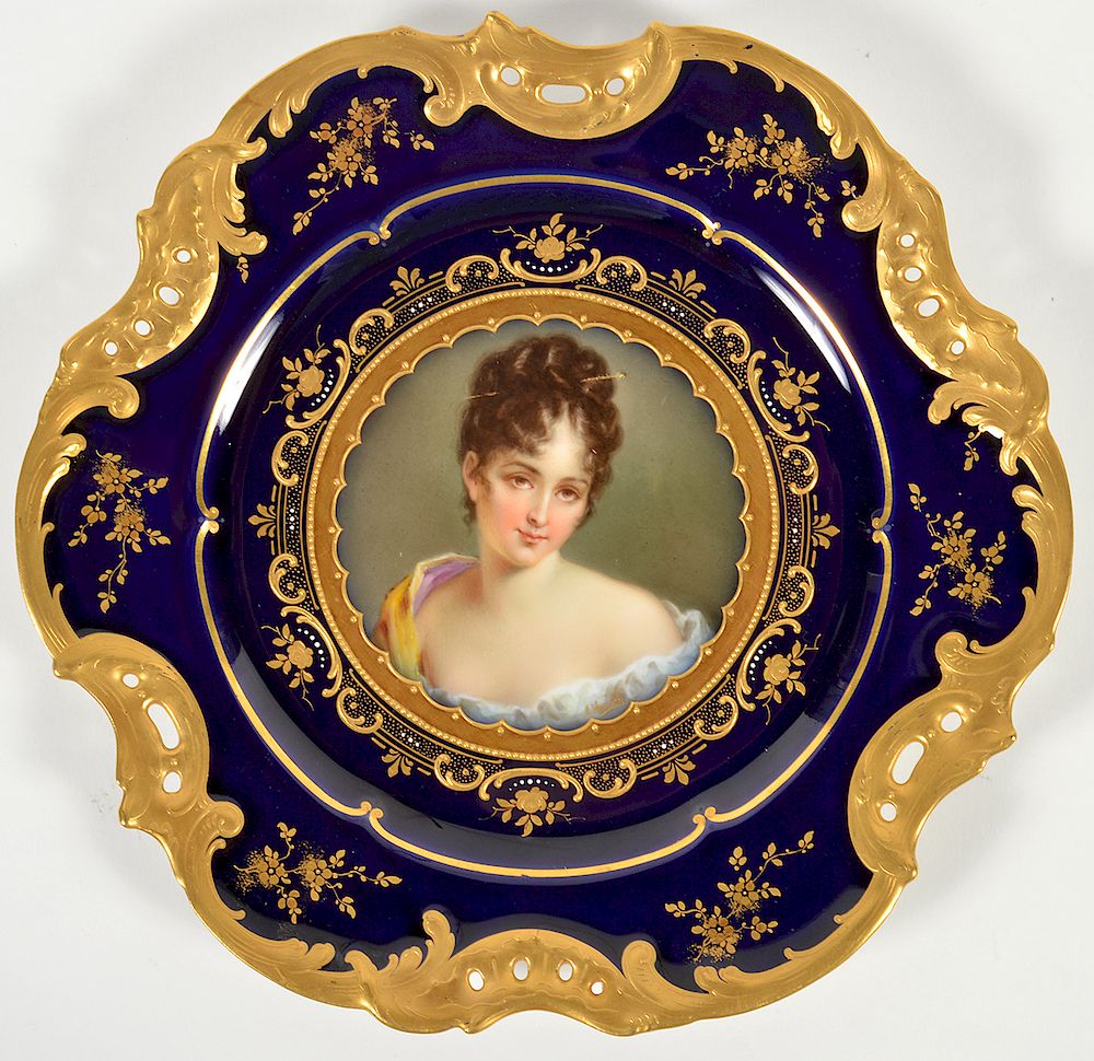 Appraisal: Royal Vienna Cobalt Gilt Porcelain Plate Cobalt background with heavy