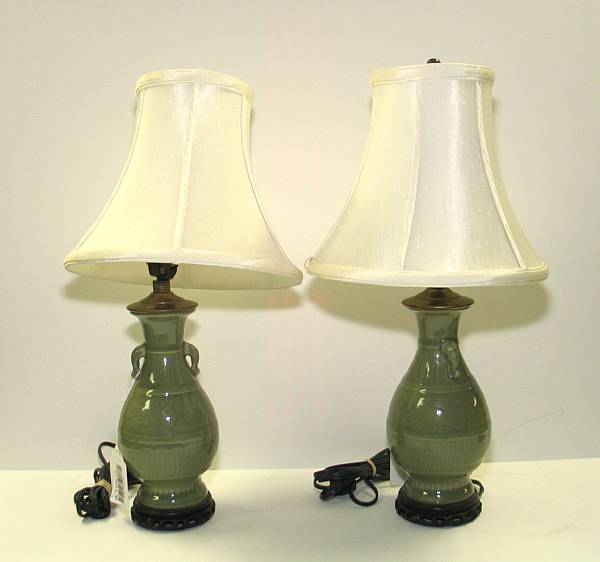 Appraisal: A pair of celadon glazed vases Each of pear shape