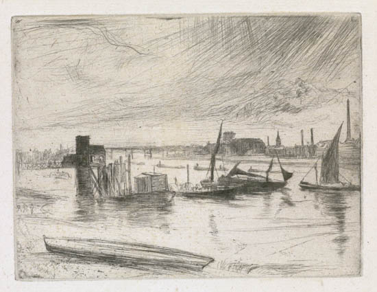 Appraisal: JAMES A M WHISTLER Early Morning Battersea Etching on antique