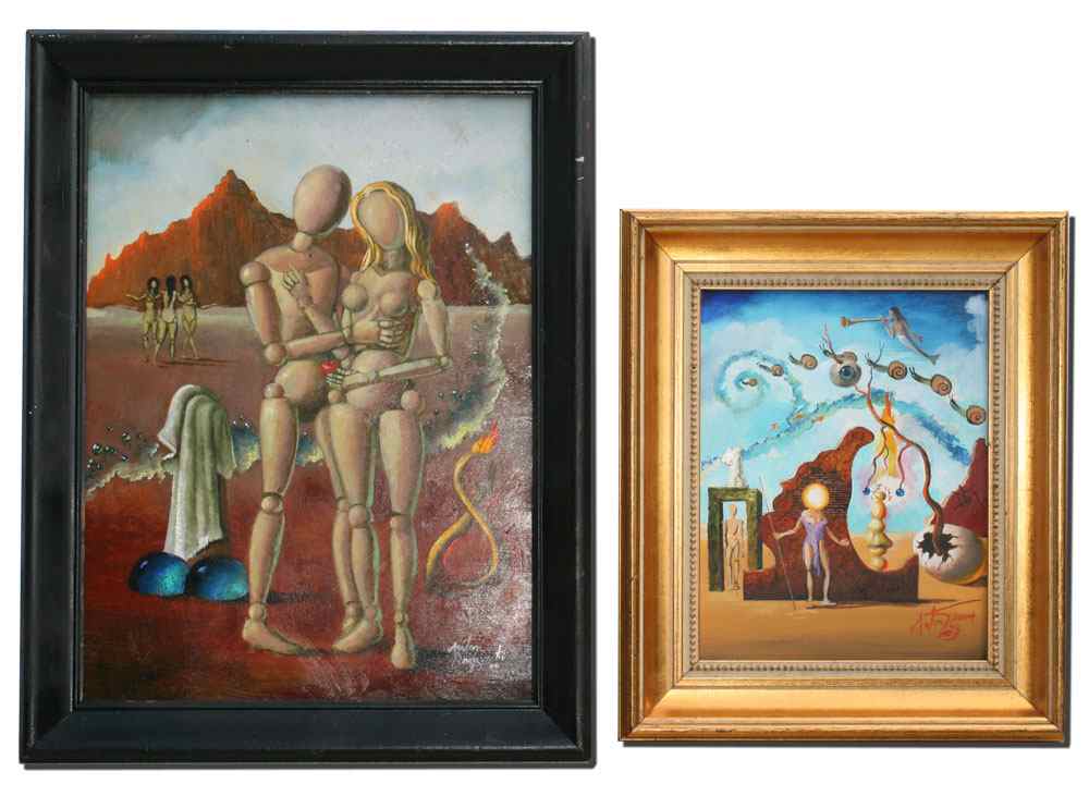 Appraisal: BRZEZINSKI Anton piece lot Surreal Landscape with Doll-like Dali-esque Figures