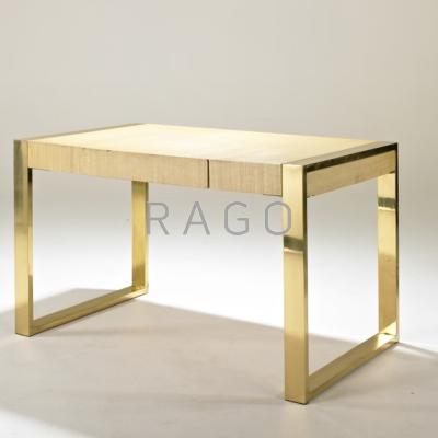 Appraisal: AMERICAN Lacquered linen and brass desk USA s Unmarked x