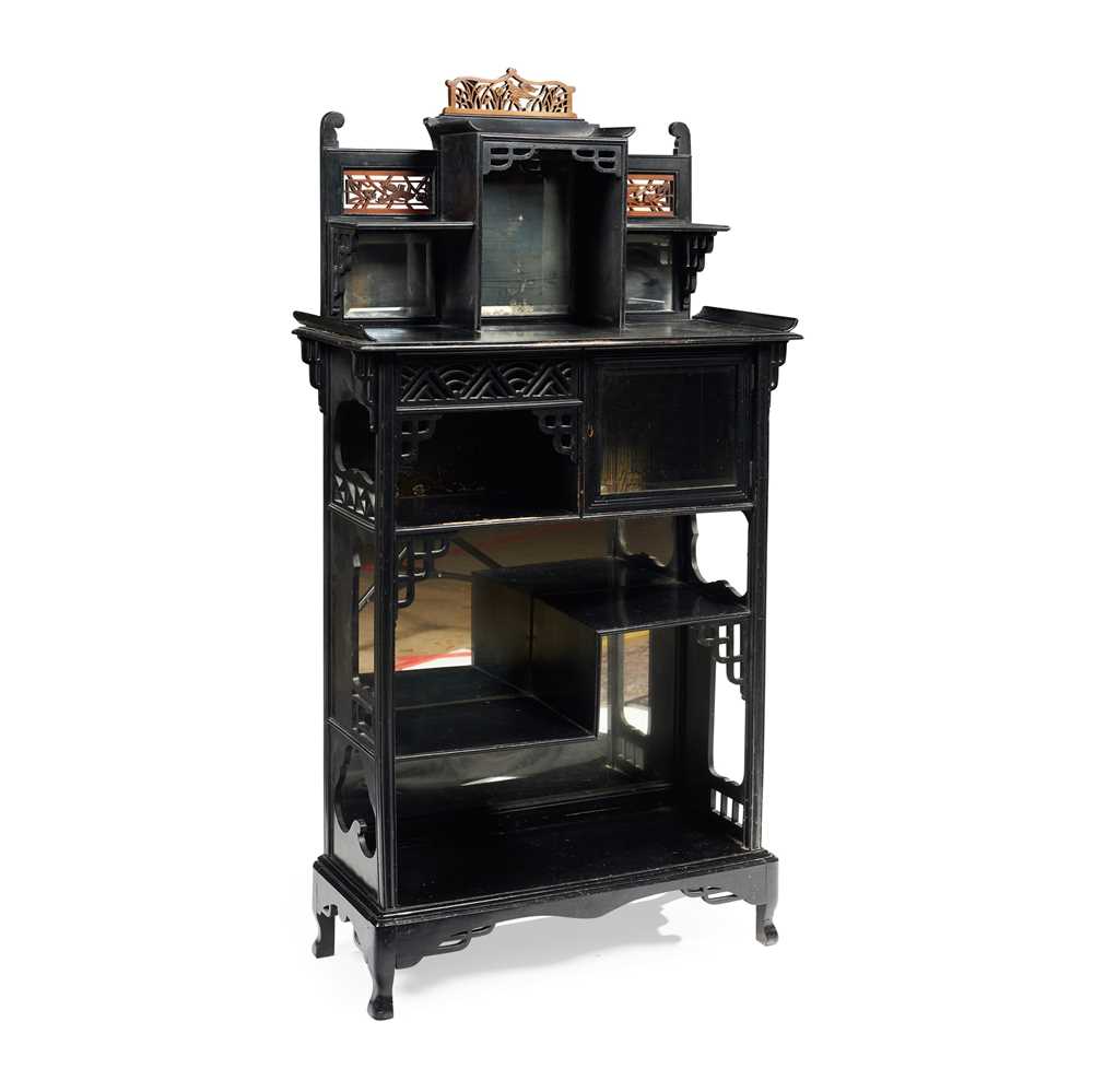 Appraisal: ENGLISH AESTHETIC MOVEMENT SIDE CABINET CIRCA ebonised wood boxwood embossed