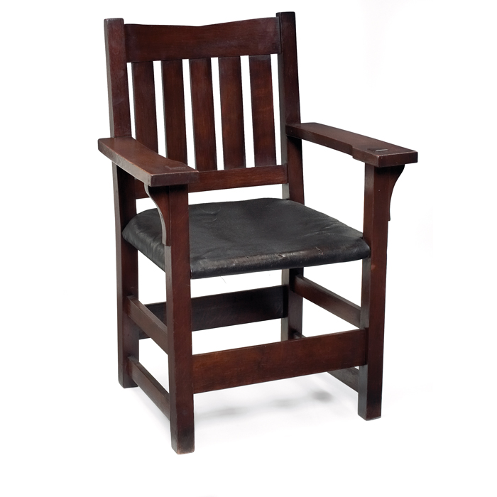 Appraisal: Gustav Stickley armchair ''V'' back form with five vertical slats