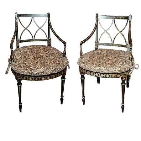 Appraisal: Pair of Regency Style Painted Open Armchairs Estimate nbsp nbsp