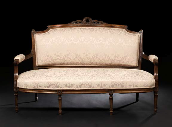 Appraisal: Louis XVI-Style Fruitwood Settee early th century the padded rectangular