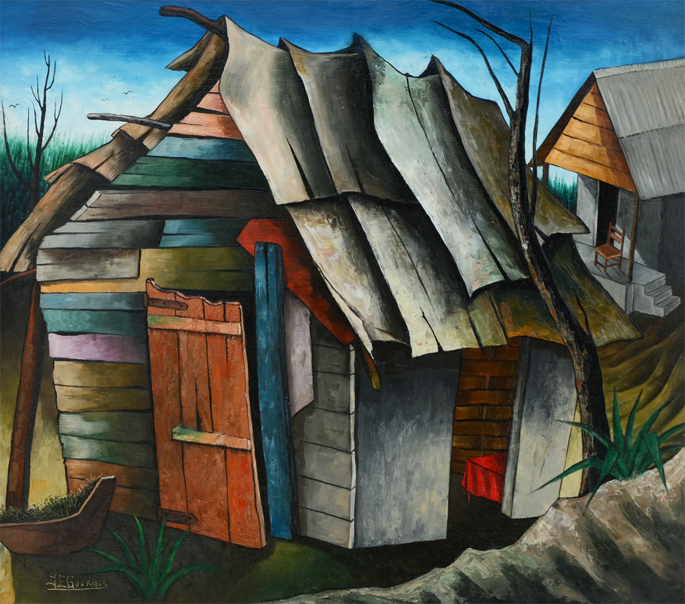 Appraisal: GOURGUE Jacques Enguerrand Haitian - Haitian Shacks Oil Masonite Sight