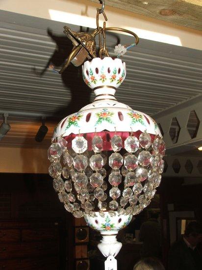 Appraisal: A FRENCH OVERLAID GLASS CEILING LIGHT with facet cut drops