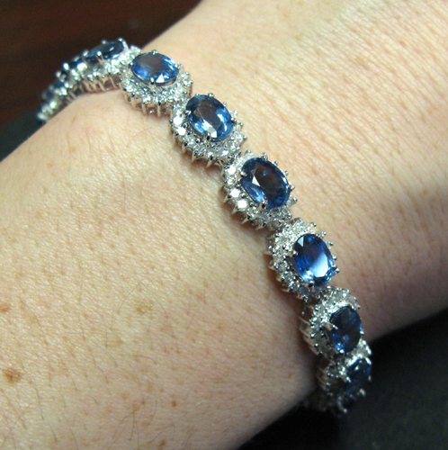 Appraisal: SAPPHIRE DIAMOND AND FOURTEEN KARAT WHITE GOLD BRACELET The inch