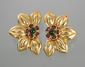 Appraisal: A Pair of Ladies' Ear Clips with Tourmaline k yellow