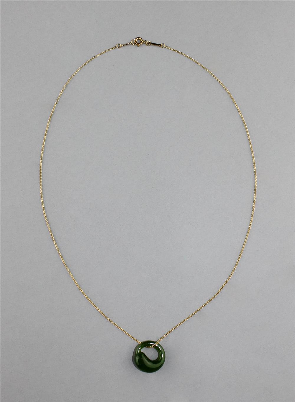 Appraisal: ELSA PERETTI FOR TIFFANY JADE PENDANT ON K GOLD CHAIN