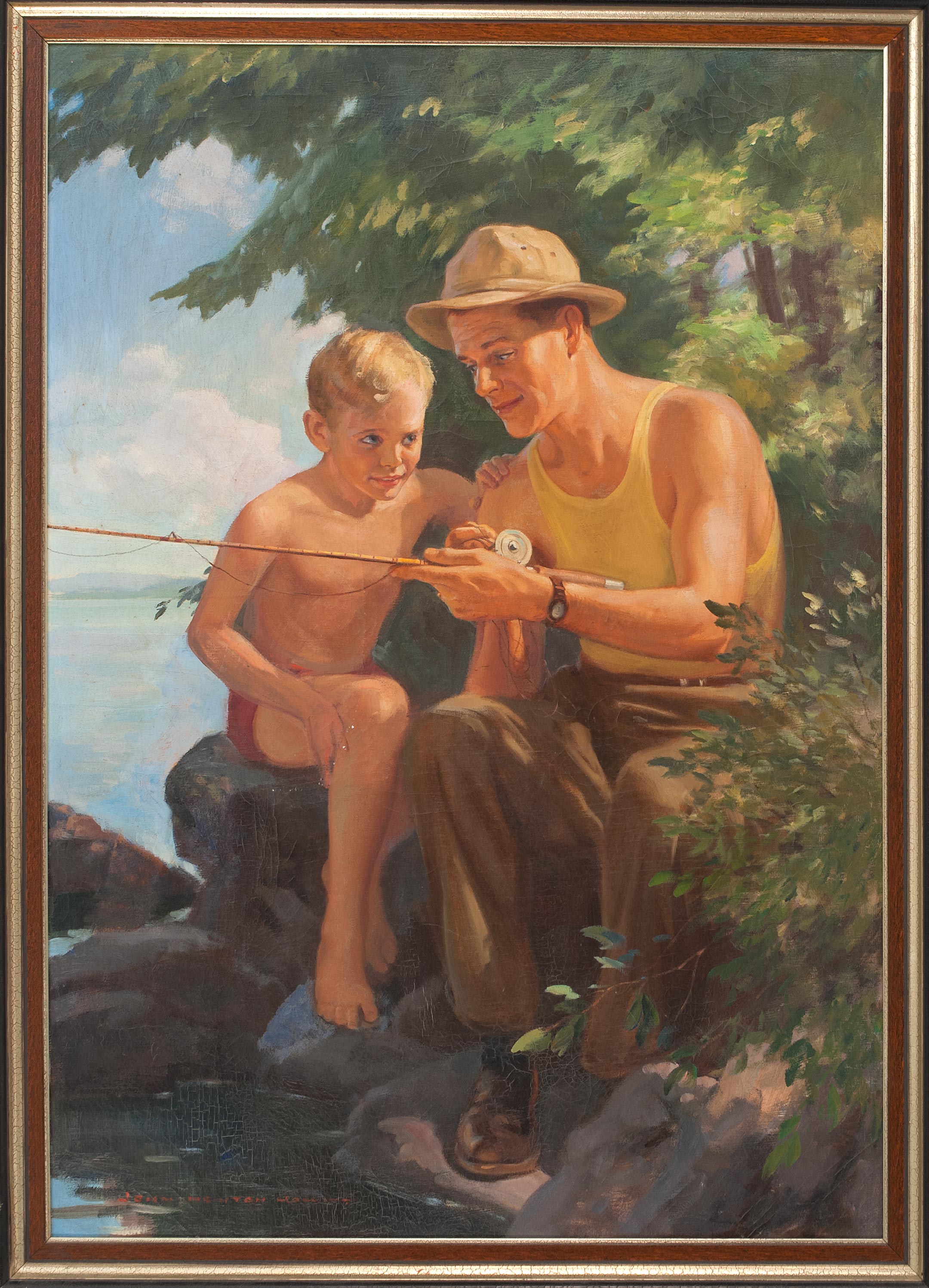 Appraisal: JOHN NEWTON HOWITTAmerican - The fishing lesson A fisherman shows