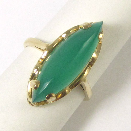 Appraisal: CHRYSOPRASE AND NINE KARAT GOLD RING set with a marquise