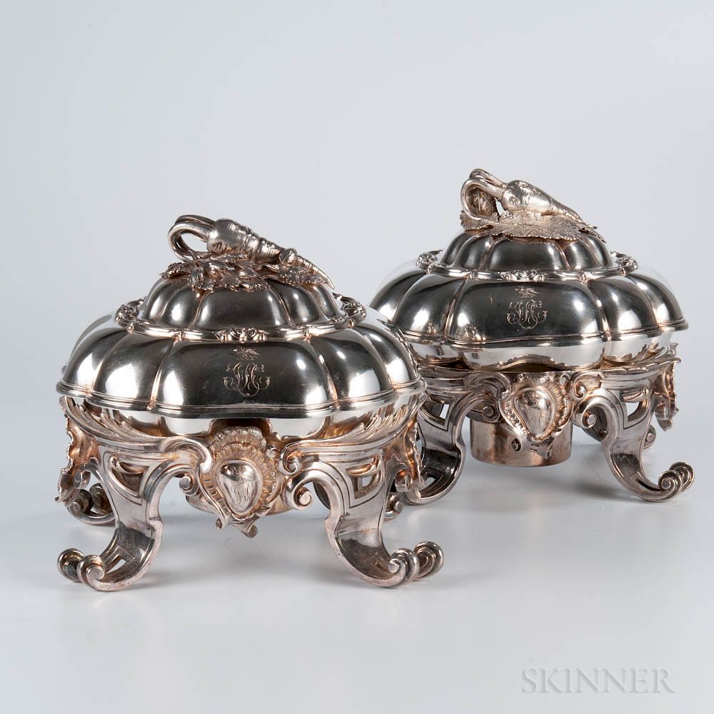 Appraisal: Pair of French Silver Entree Dish Covers Inserts and Silver-plated