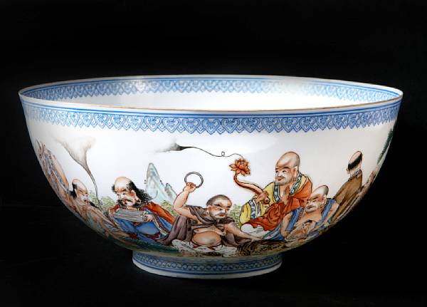 Appraisal: A Chinese polychrome enamel porcelain eggshell bowl with Louhan th