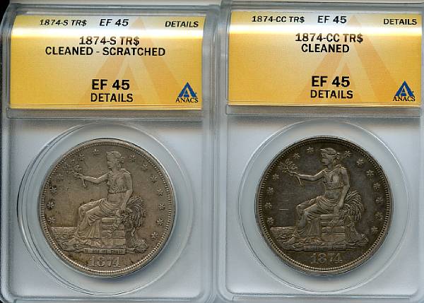 Appraisal: Trade Dollars -CC TR EF Details Cleaned ANACS -S TR